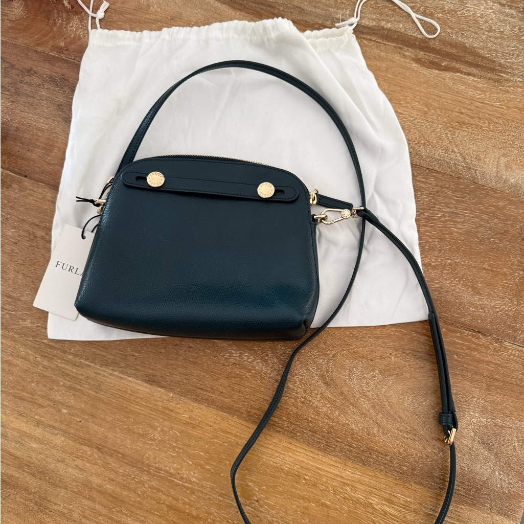 Furla Dark Green Crossbody Bag With Gold Accents